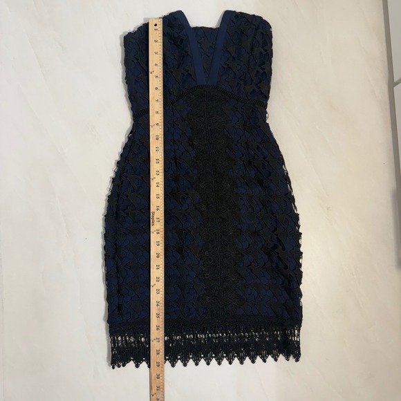 Adelyn Rae Navy Blue Black Lace V Neck Strapless Bodycon Mini Dress XS - Picture 2 of 7